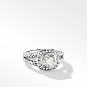 Petite Albion® Ring in Sterling Silver with Prasiolite and Pavé Diamonds